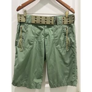 Vintage Juicy Couture Army Green Cargo Bermuda Belted Shorts Sz 8